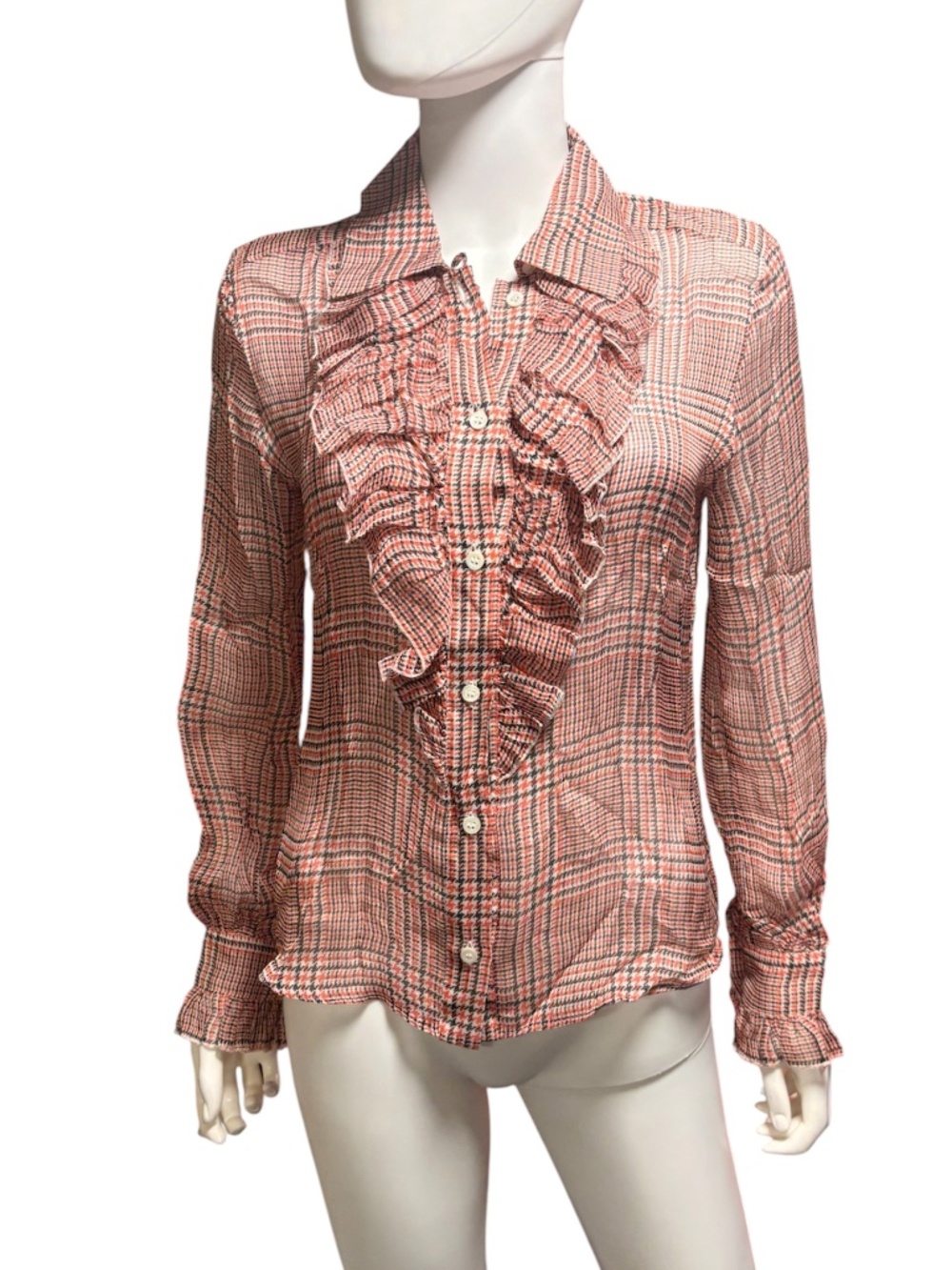Cacharel Silk Plaid Houndstooth Button Up - 6